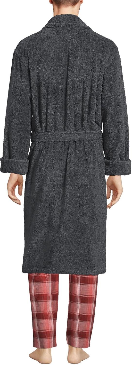 Lands' End Men's Calf Length Turkish Terry Robe - Small - Charcoal