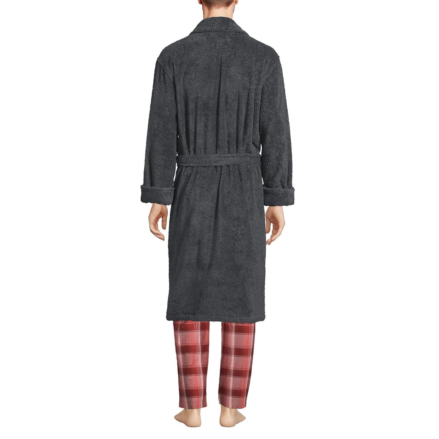 Lands' End Men's Calf Length Turkish Terry Robe - Small - Charcoal