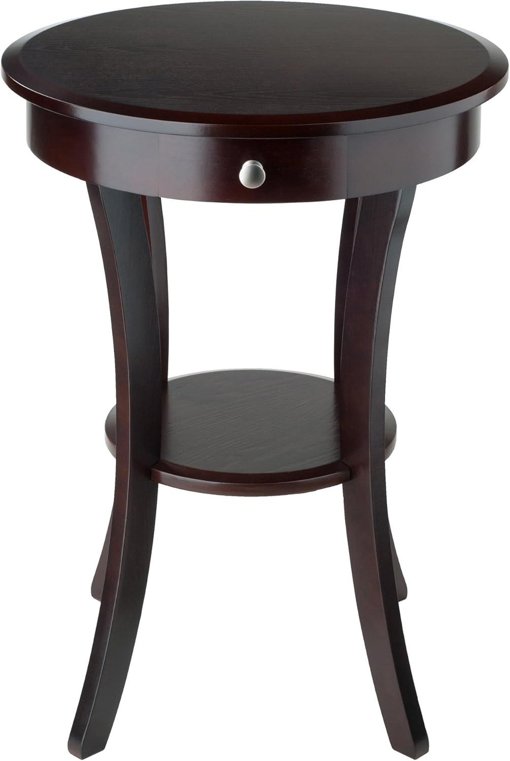 Sasha Round Accent Table - Cappuccino - Winsome: Flared Legs, Wood Composite, Storage Shelf