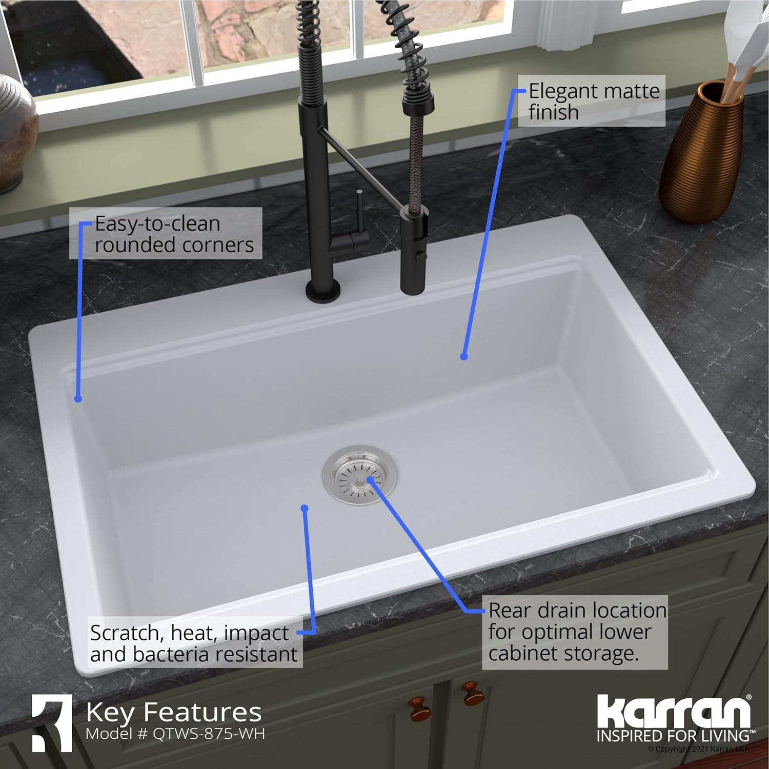 Karran Quartz 33'' X 22'' Single Bowl Drop-in Workstation Kitchen Sink