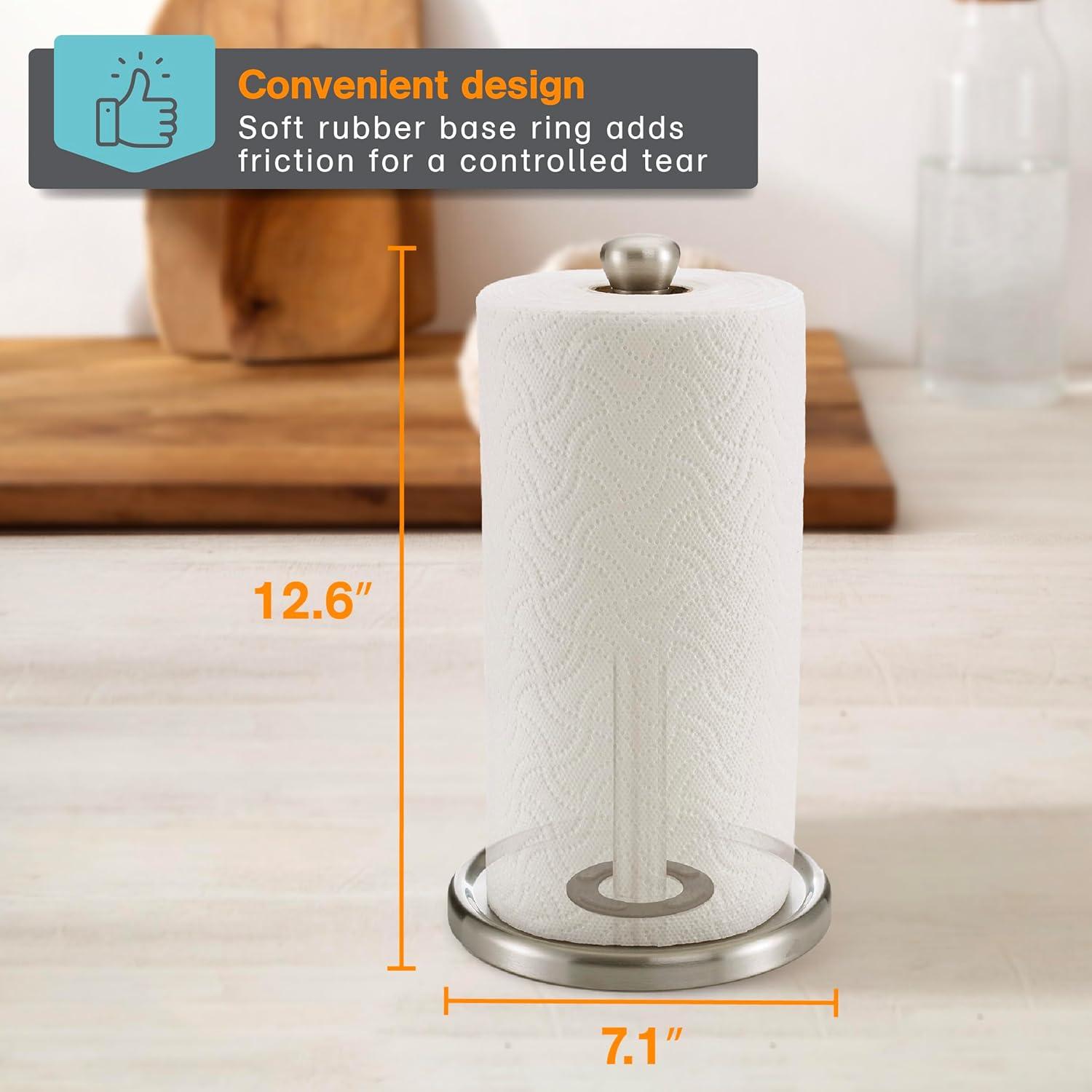 Stainless Steel Single-Tear Paper Towel Holder with Weighted Base