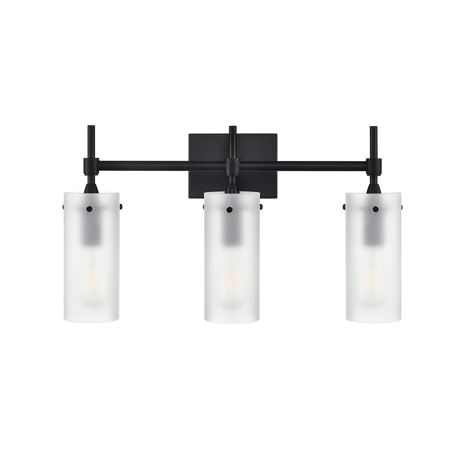 Linea di Liara Effimero Modern Farmhouse Bathroom Vanity Lights Fixtures 3 Lights Over Mirror Matte Black Vanity Lights for Bathroom Light Fixtures Industrial Lighting Frosted Glass Covers, UL Listed