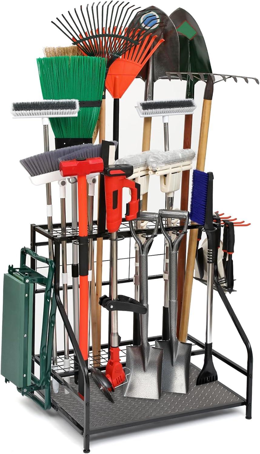 RILVIX Garden Tool Organizer for Garage, Holds Up to 58 Tools, Yard Tool Rack, Shed & Outdoor Tool Stand, Black