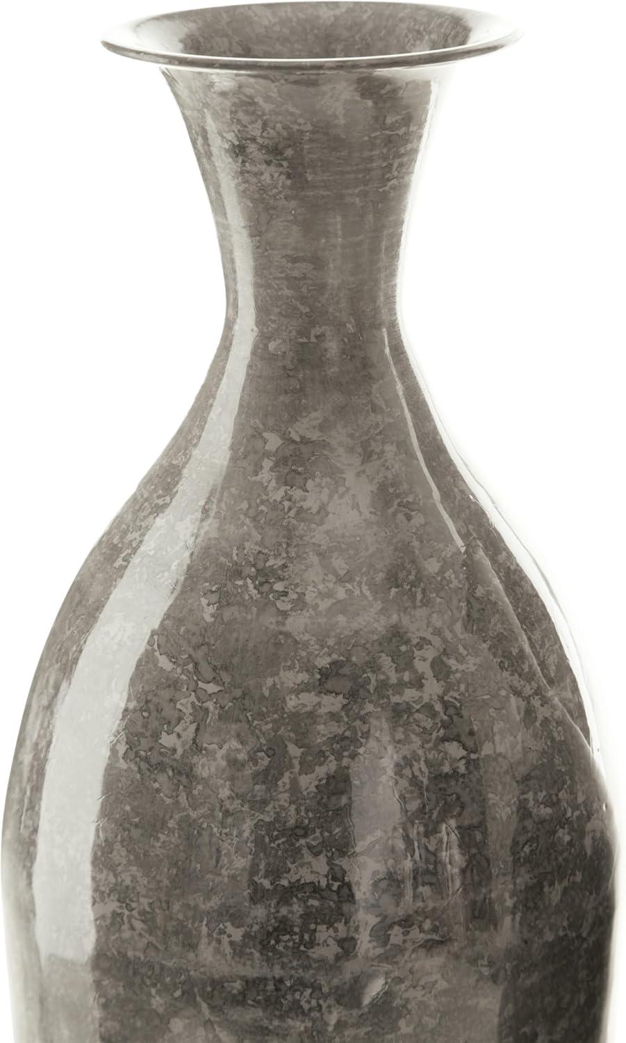 High-Gloss Gray Metal Traditional Vase, 12 Inch