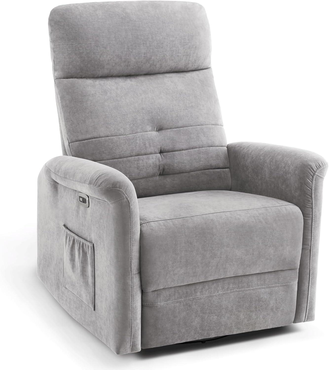 Light Grey Faux Leather Swivel Recliner with Metal Frame