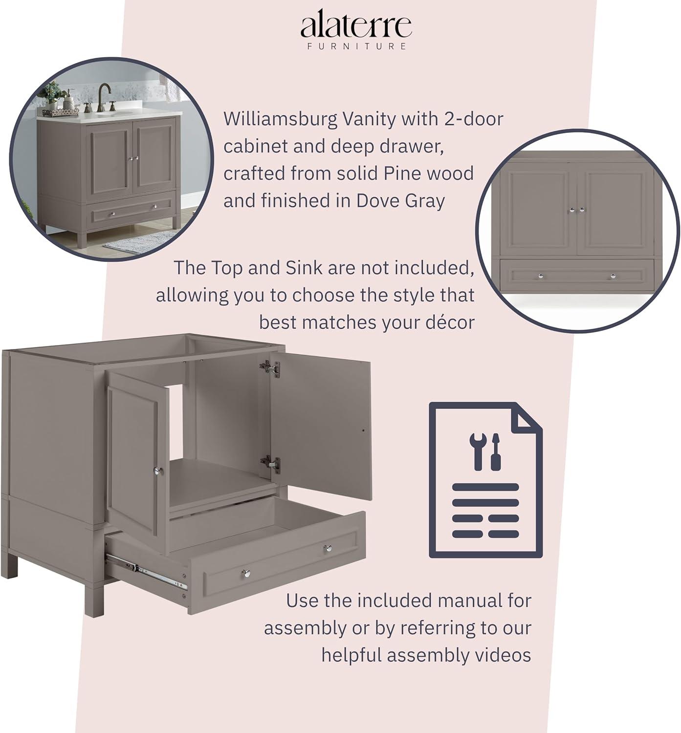 Williamsburg 36"W Transitional Style Vanity Cabinet With Soft Close Doors And Drawers