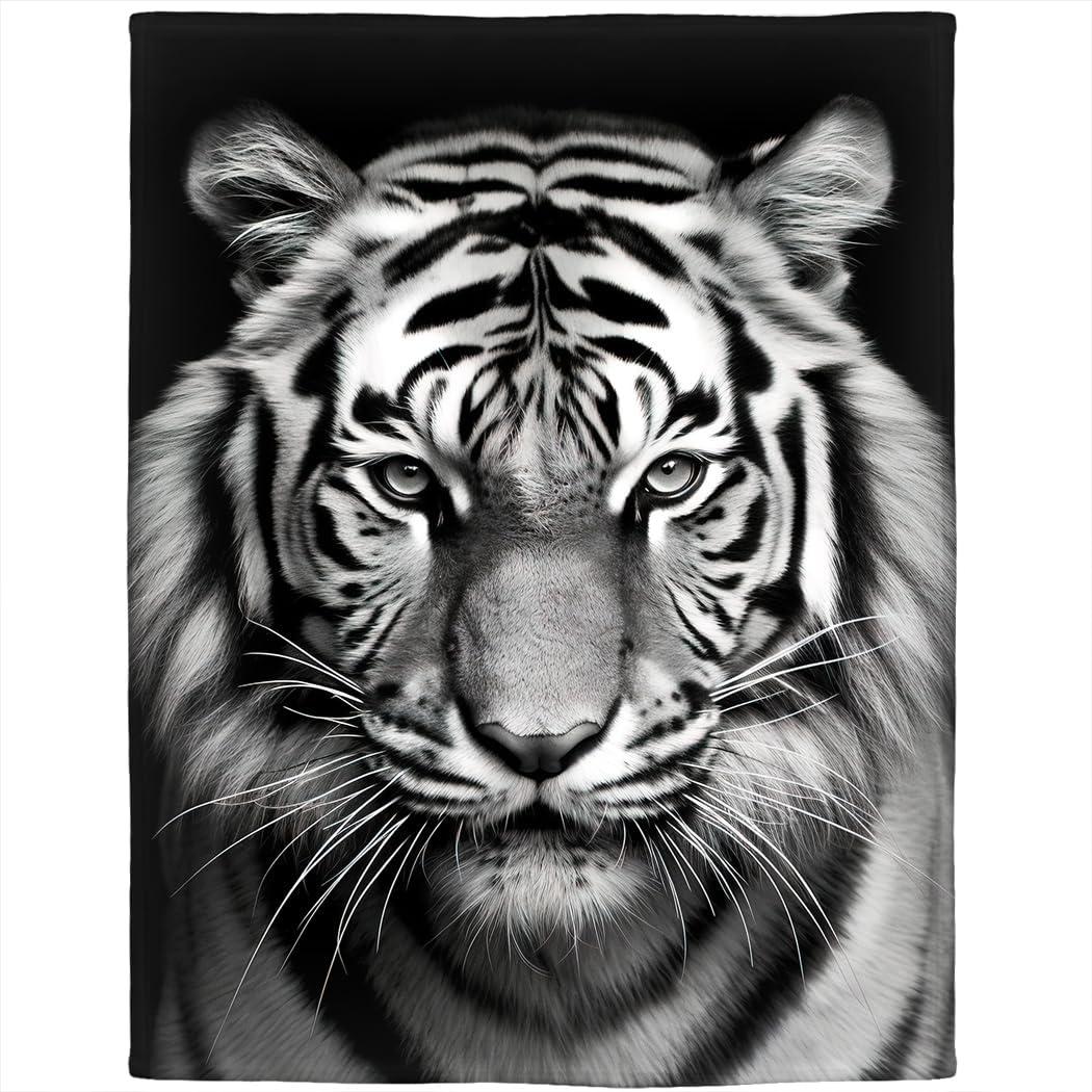 White Tiger Stare Raschel Throw Blanket, 50 x 60 inches