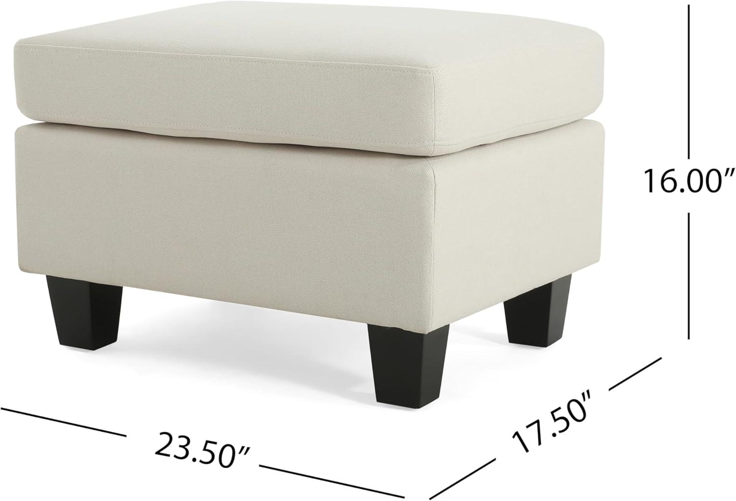 Beige Linen Upholstered Ottoman with Birch Legs