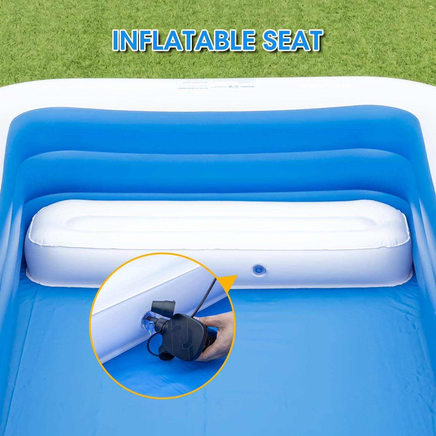 Family Pool Inflatable with Pump - 130'' x 72'' x 22'' Swimming Lounge Pools for Adults Family (sea Blue)