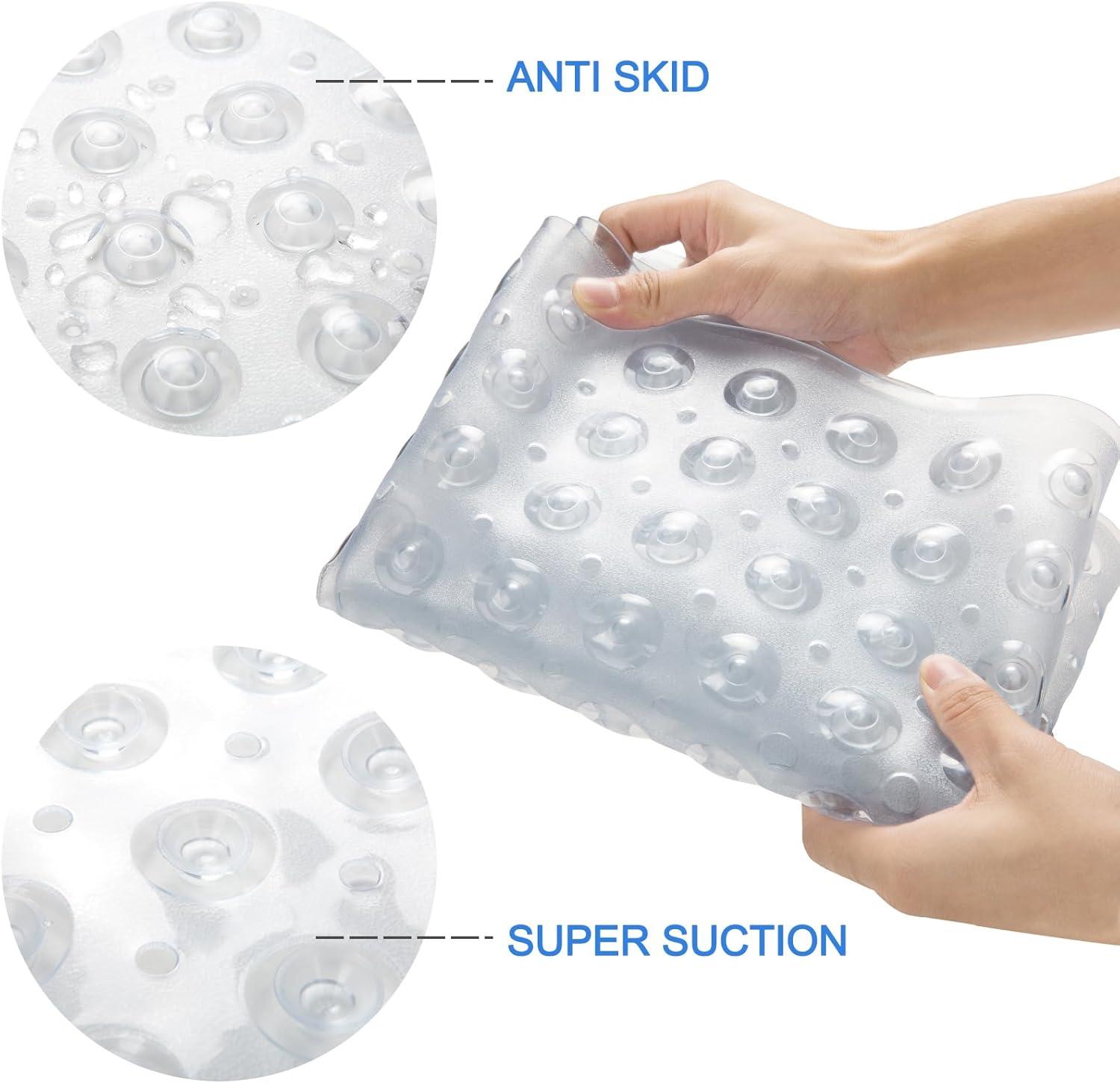 AmazerBath Bath Tub Mat, Medium Size 27.6 x 15 Inches Non-Slip Shower Mats with Suction Cups and Drain Holes, Bathroom Bathtub Mats Machine Washable (Clear)