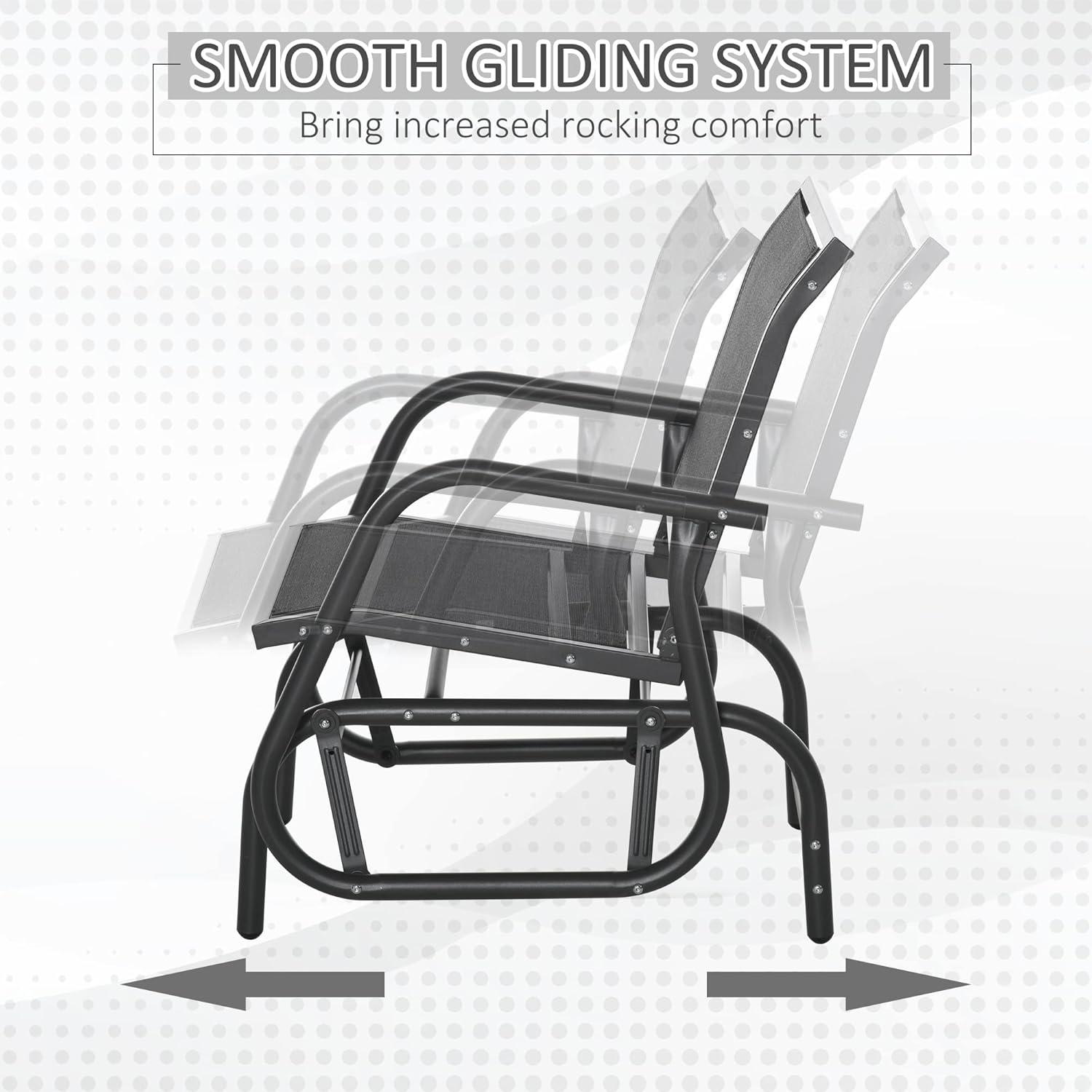 Outsunny Outdoor Glider Chairs, Swing Chair with Breathable Mesh Fabric, Curved Armrests and Steel Frame for Porch, Garden, Poolside, Balcony, Black
