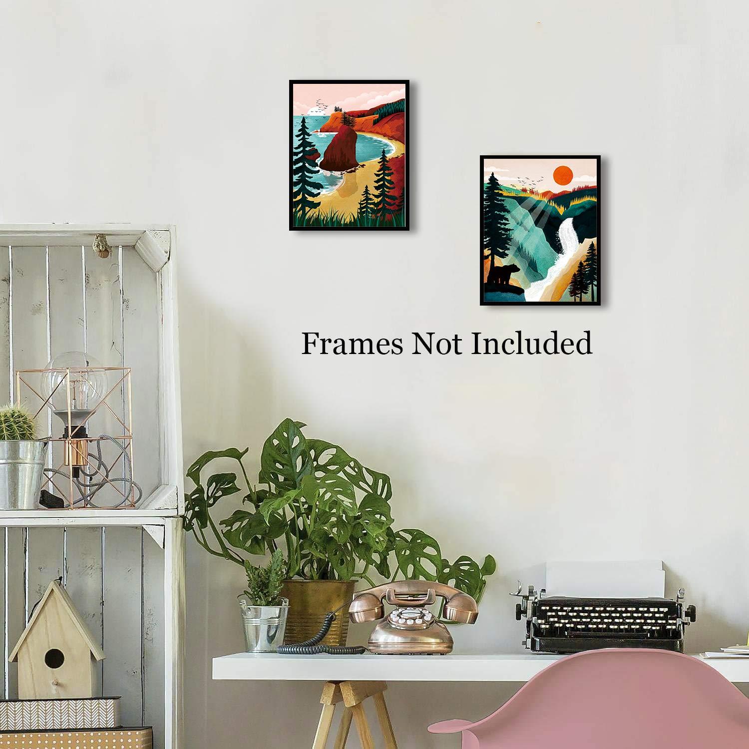 National Park Poster ,National Parks Art Prints,Nature Wall Art, Grand Canyon , Sierra Nevada mountains，Olympic National Park Art For Home and Living Room Wall Art Decor Set of 4 (8”X10” ， No Frame