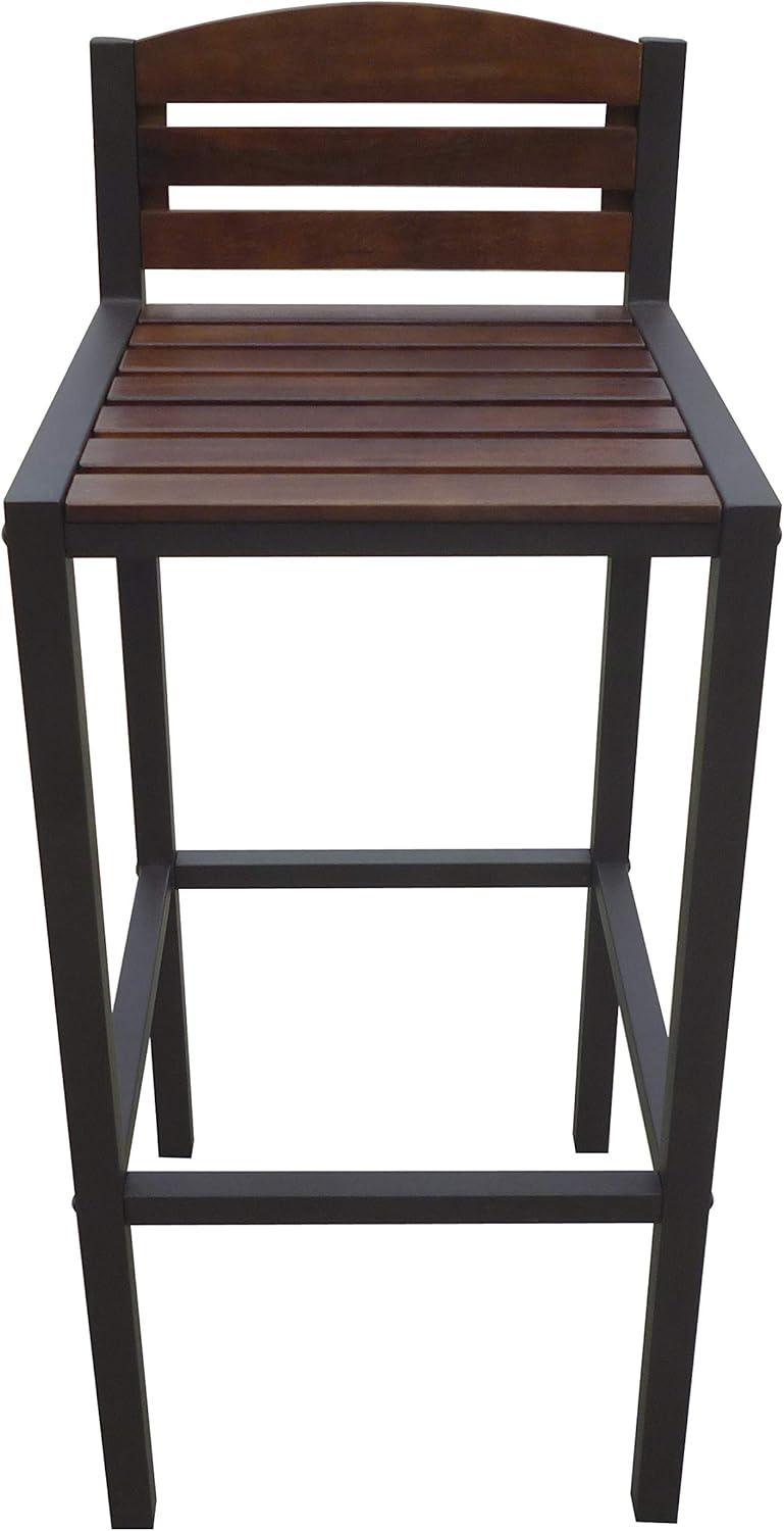 Milos Set of 2 Acacia Barstool - Dark Brown / Rustic Metal - Christopher Knight Home: UV & Weather-Resistant Patio Seating