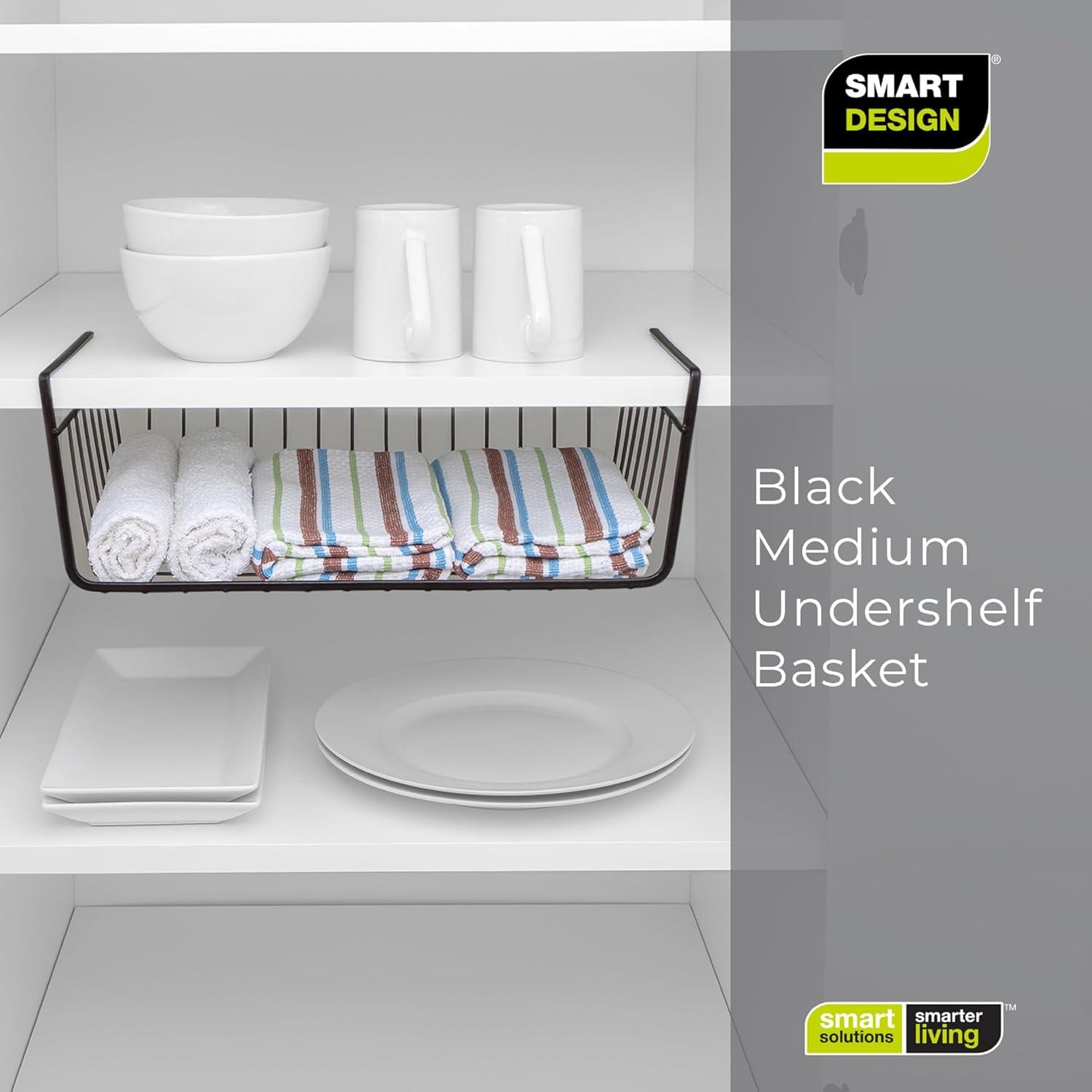 Smart Design Undershelf Storage Basket - Medium - 16 x 5.5 inch - Black