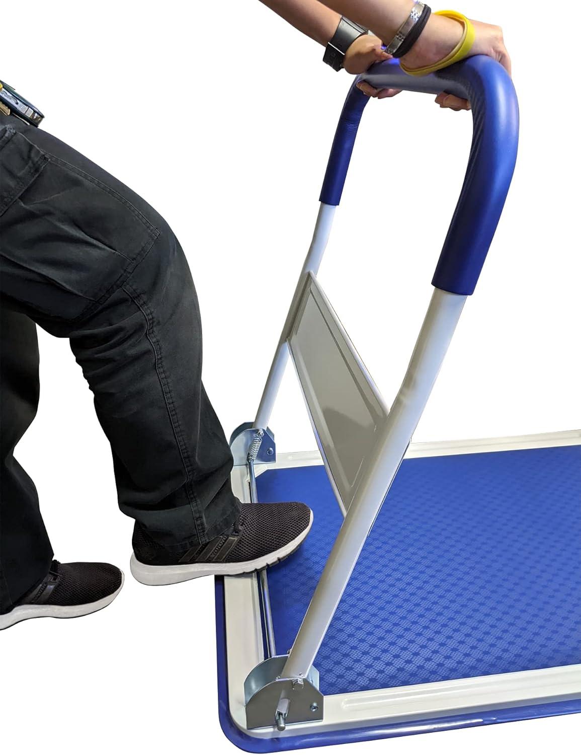 QuellQuest Upgraded Foldable Push Cart  | 330 lbs. Capacity Moving Platform Hand Truck | Heavy Duty Space Saving Collapsible | Swivel Push Handle Flat Bed Wagon(Blue)