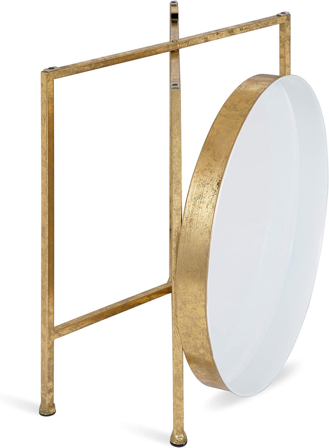 Celia Round White and Gold Metal Mirrored Side Table, 21"