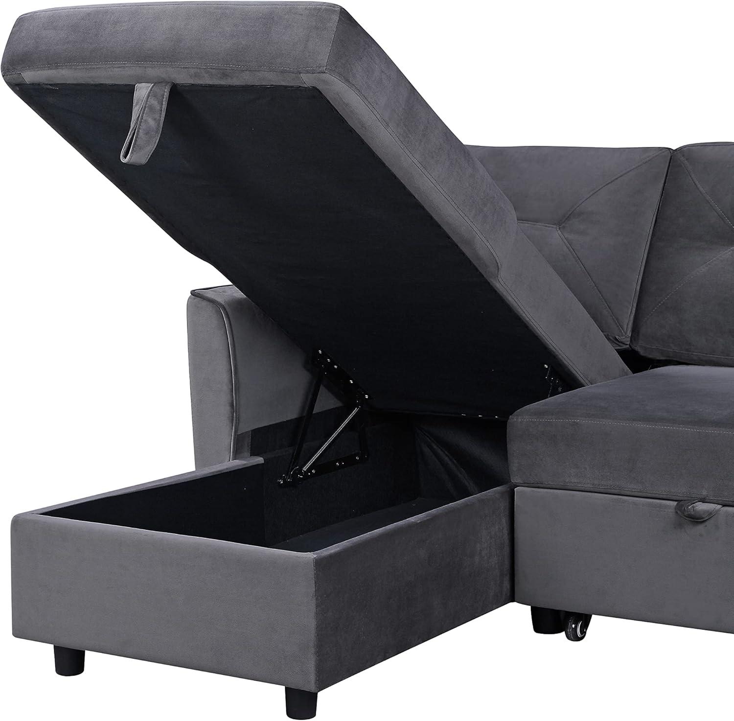 Hudson Dark Gray Velvet Two-Piece Sectional Sofa with Storage