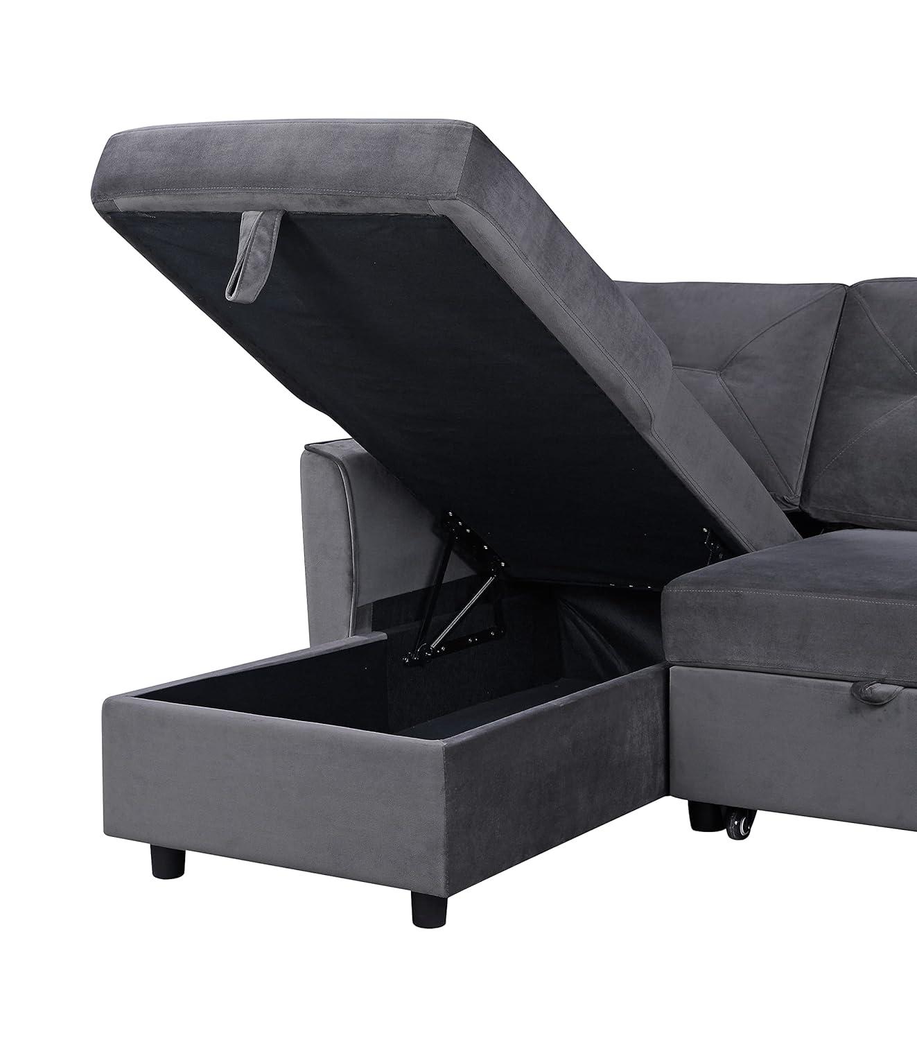 Hudson Dark Gray Velvet Two-Piece Sectional Sofa with Storage