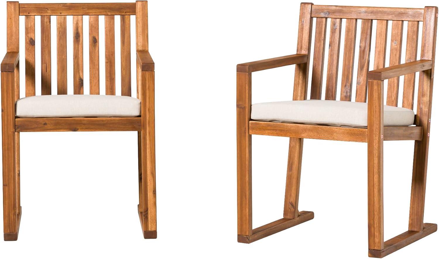 Walker Edison Set of 2 Modern Solid Wood Slat-Back Outdoor Dining Chairs, Brown