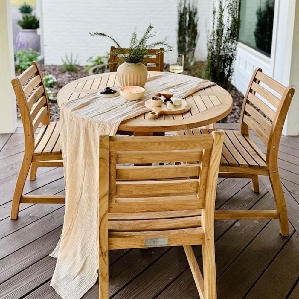 Ash & Ember Grade A Teak 42" Round Dining Table, Weather-Resistant Indoor Outdoor Bistro-Style Solid Wood Patio Furniture, Slatted Surface with Umbrella Hole, Fits 4 People Comfortably