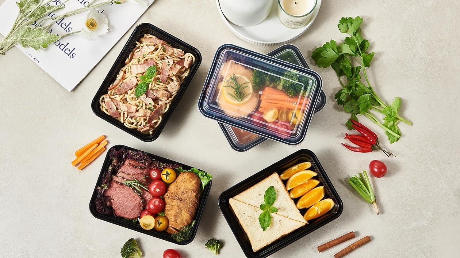 50 Pack Meal Prep Containers Reusable: 24 oz Food Prep Containers with Lids Leakproof, Food Storage Containers Stackable To Go Food Containers, Take Out Containers Microwave Freezer Dishwasher Safe