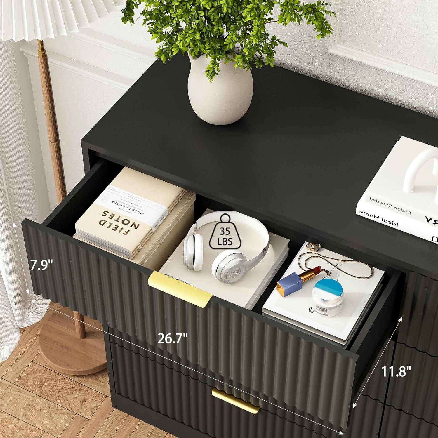 Fluted Dresser For Bedroom With 8 Drawers, 55" Wide Modern Chest Of Drawers With Metal Handle