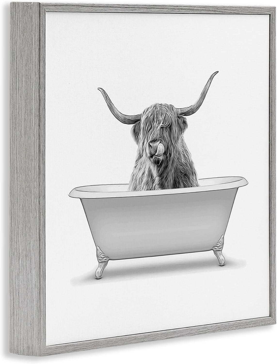 Stupell Longhorn Highland Cow Bath Tub Framed Giclee