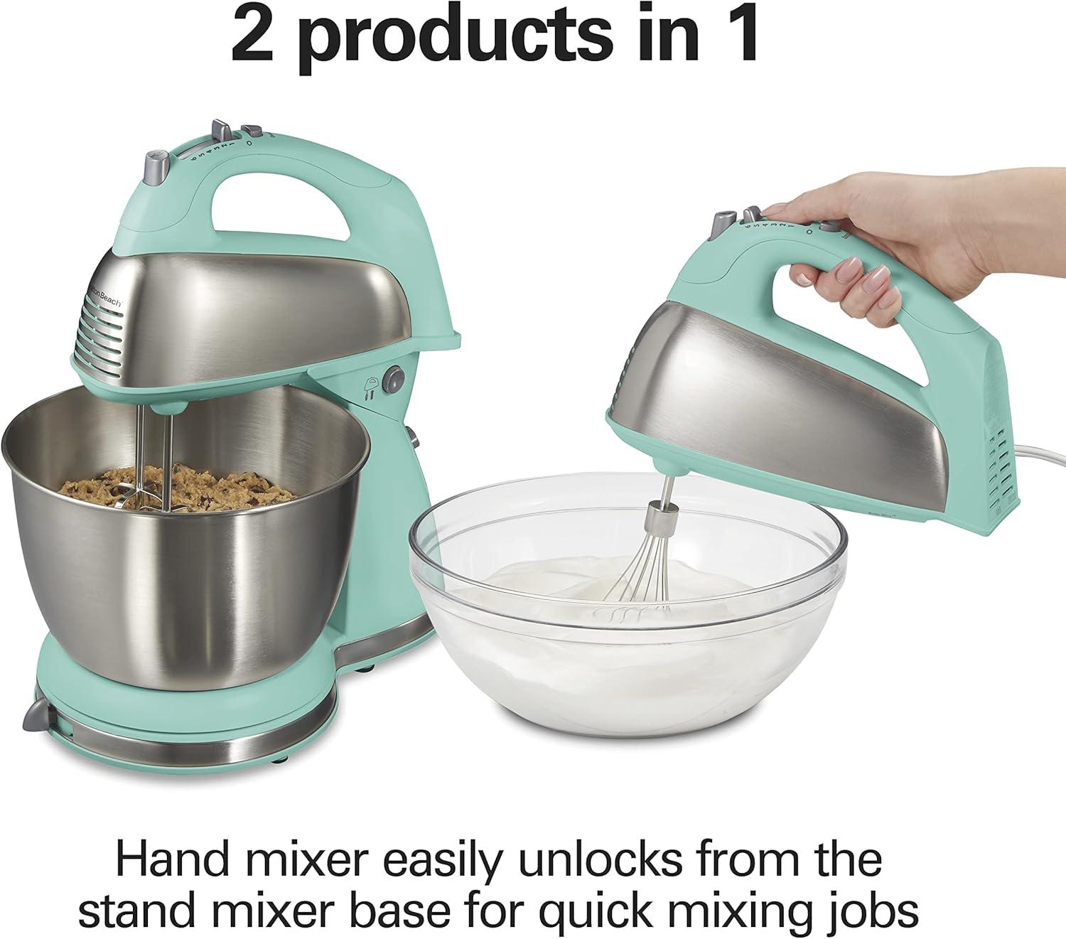 Hamilton Beach Classic Stand Mixer, 4 Quart, Aqua Blue with Accessories