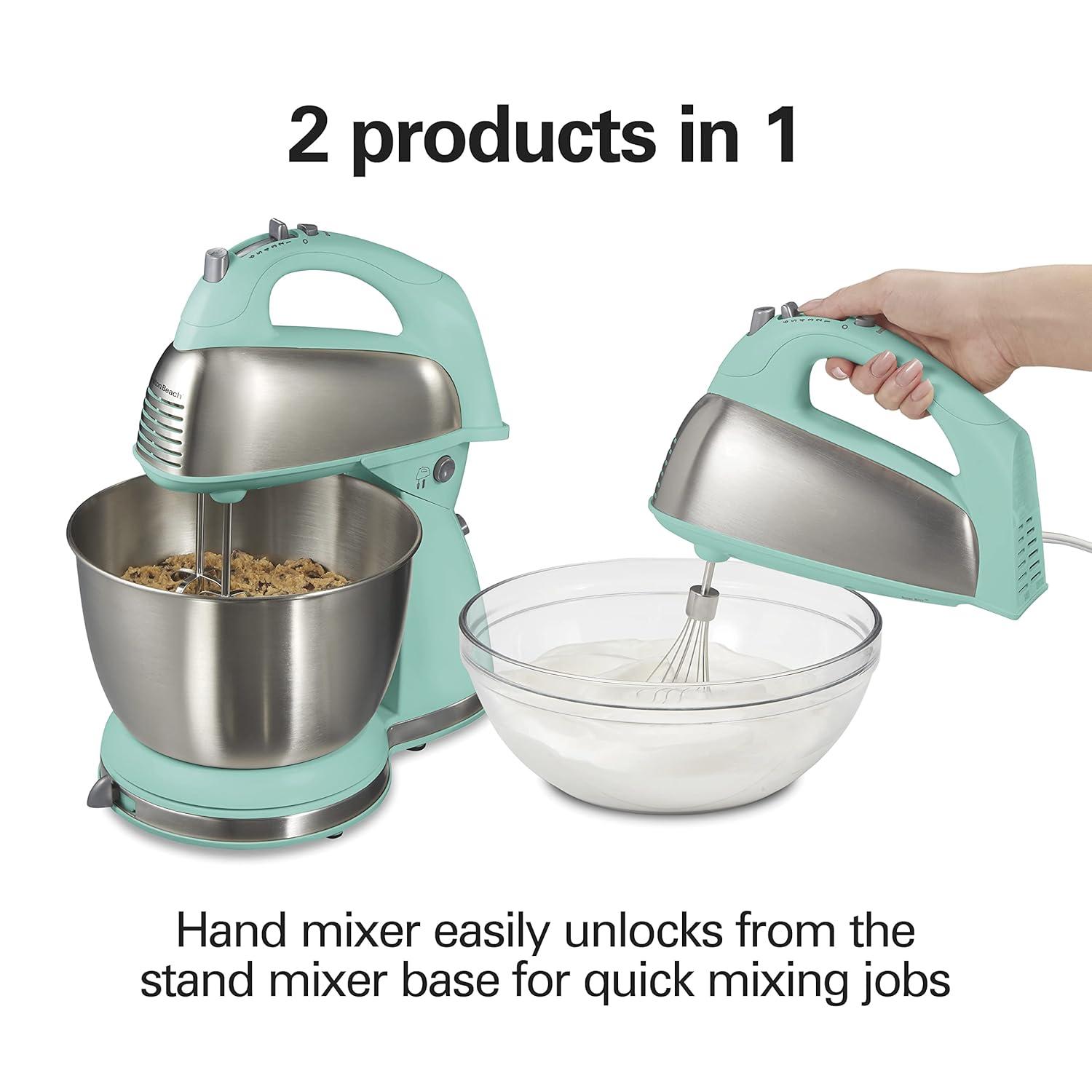 Hamilton Beach Classic Stand Mixer, 4 Quart, Aqua Blue with Accessories
