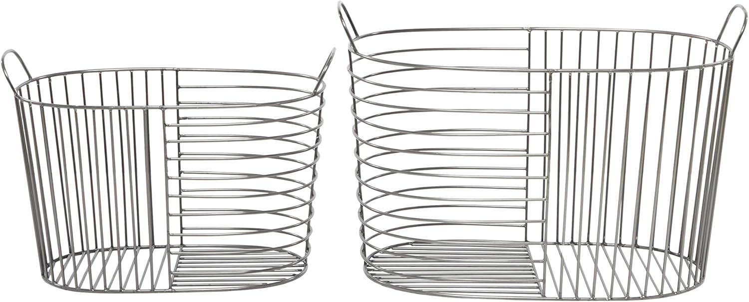 CosmoLiving by Cosmopolitan Metal Round Storage Basket with Handles, Set of 2 21", 17"W, Dark Gray