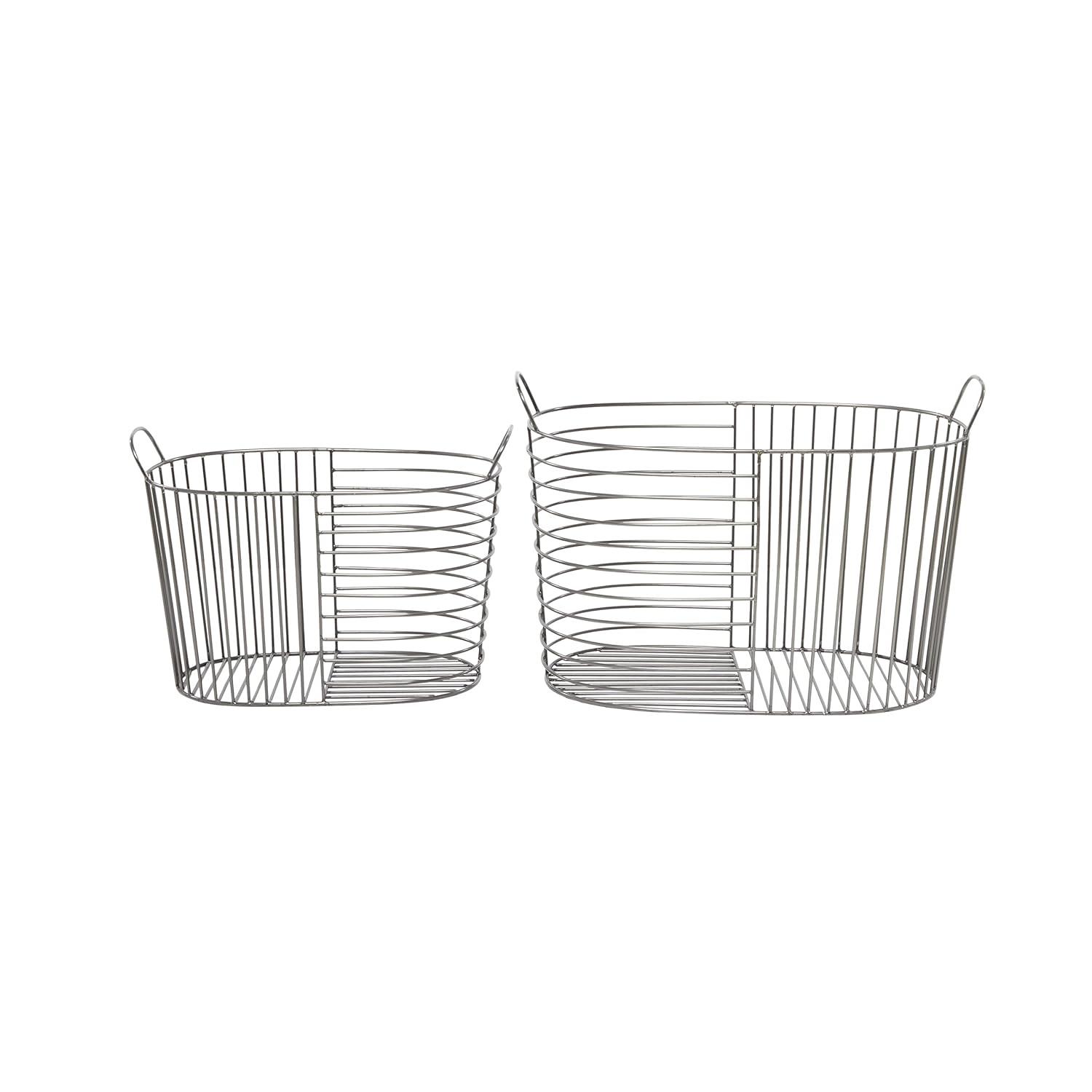 CosmoLiving by Cosmopolitan Metal Round Storage Basket with Handles, Set of 2 21", 17"W, Dark Gray