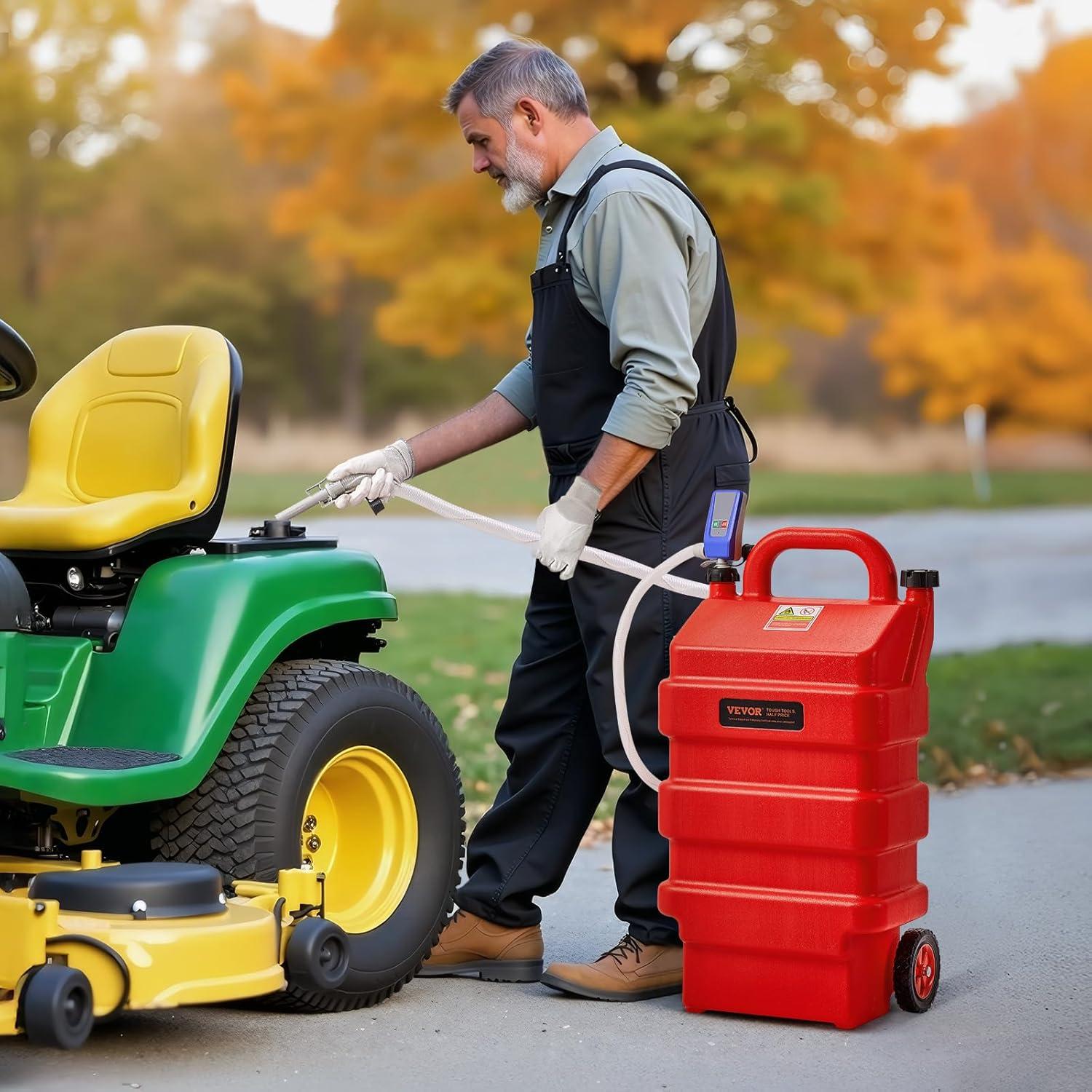 VEVOR Fuel Caddy, 16 Gallon, Portable Fuel Tank with 12V DC 2.5 GPM Electric Fuel Transfer Pump, 4 ft Delivery Hose & Auto-Stop Sensor Nozzle, Tank Adapters, Suitable for Diesel & Gasoline, Red