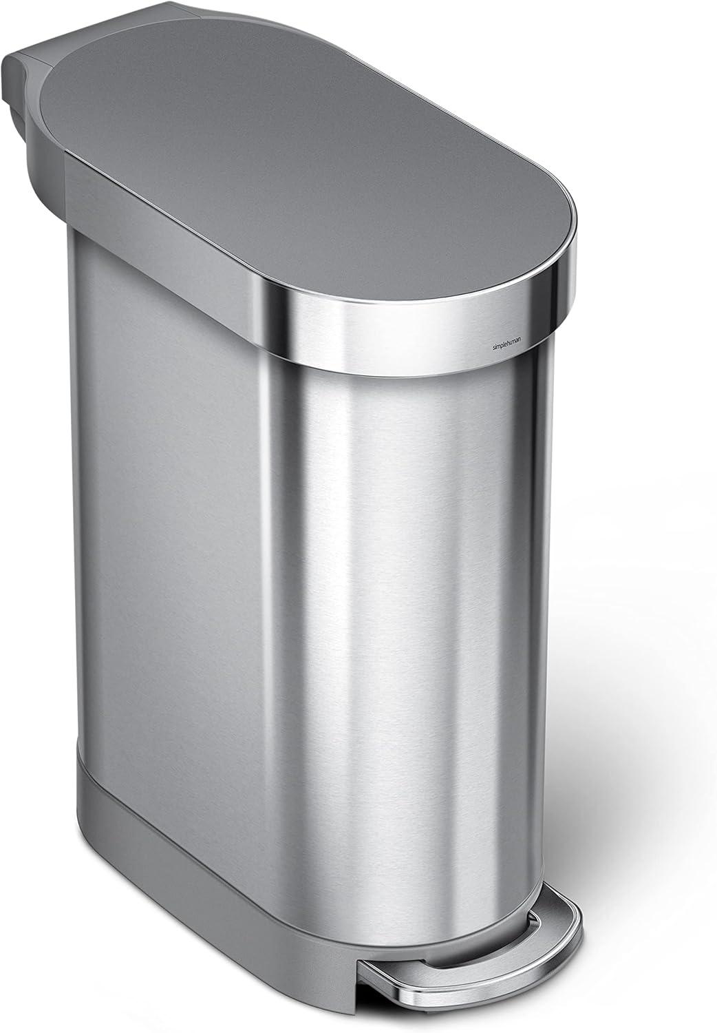 simplehuman simplehuman 45 Liter / 12 Gallon Slim Hands-Free Kitchen Step Trash Can, Stainless Steel