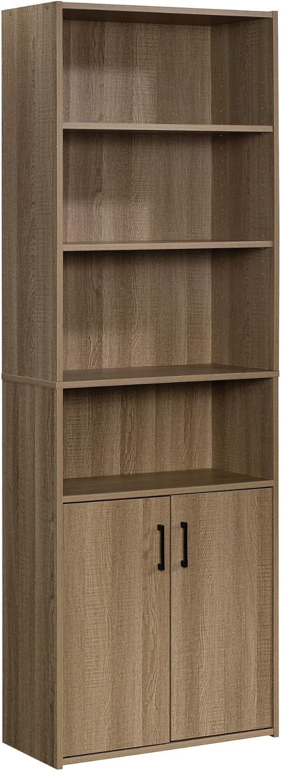 Adjustable Summer Oak 4-Shelf Bookcase with Hidden Storage