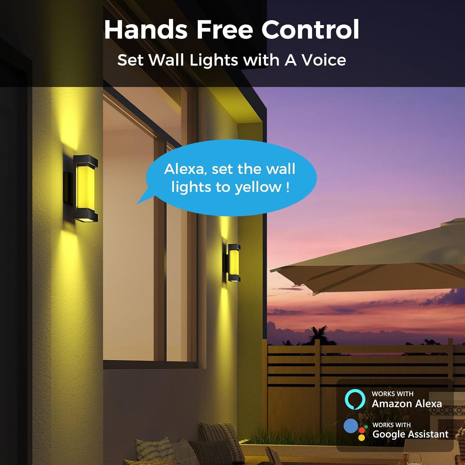 Phantoscope Lighting Sconce, Wi-Fi Control, Compatible With Alexa, IP65 Waterproof, 2 Pack