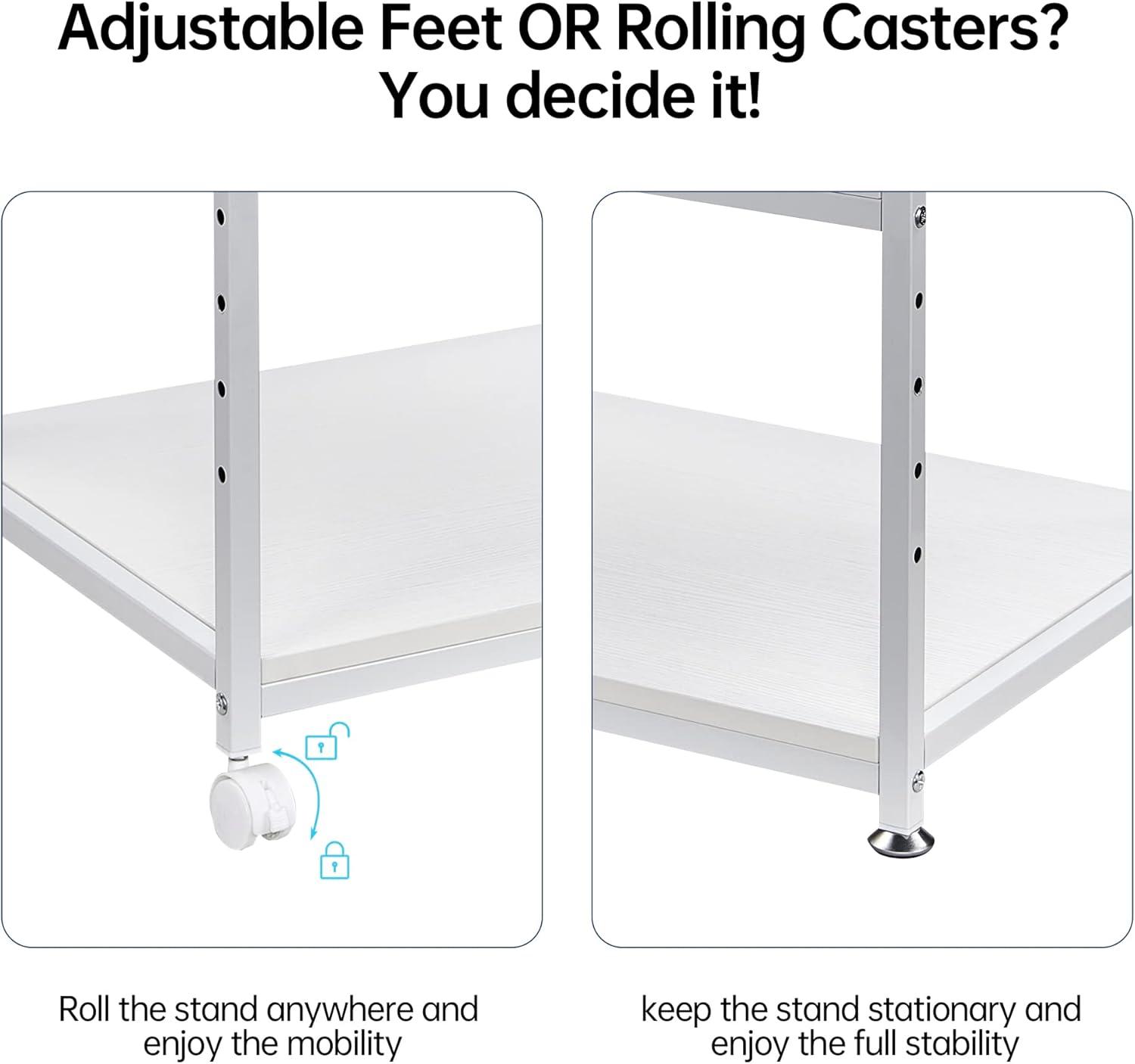 Printer Table, 23.6 x18.9 x 29.5 Inches Large Printer Stand with Height Adjustable Storage Shelf, 3 Tier Rolling Printer Cart Furniture with Wheels for Home Office, White & Black