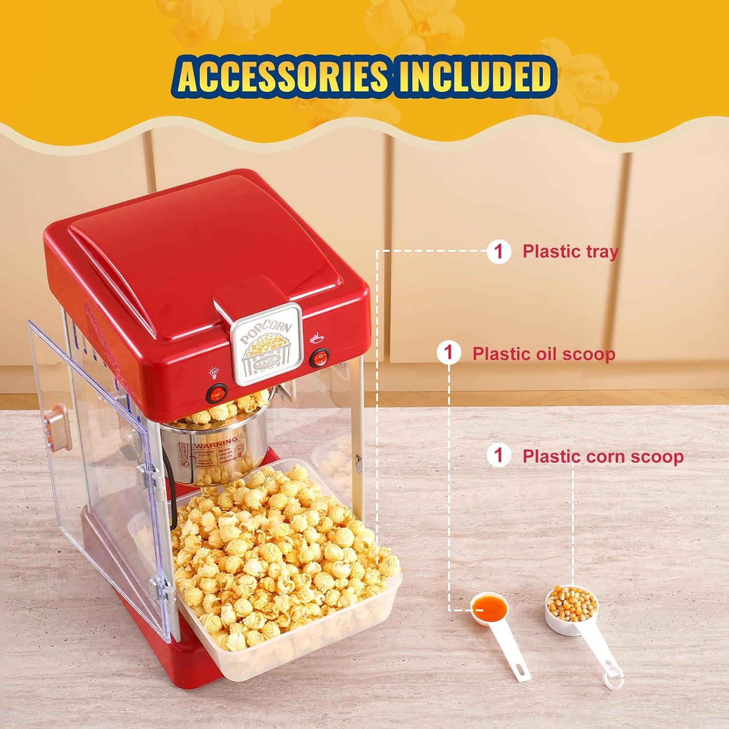 Stellweilan Tessberg Popcorn Popper Machine Tabletop Popcorn Maker 300W 2.5 Oz Red