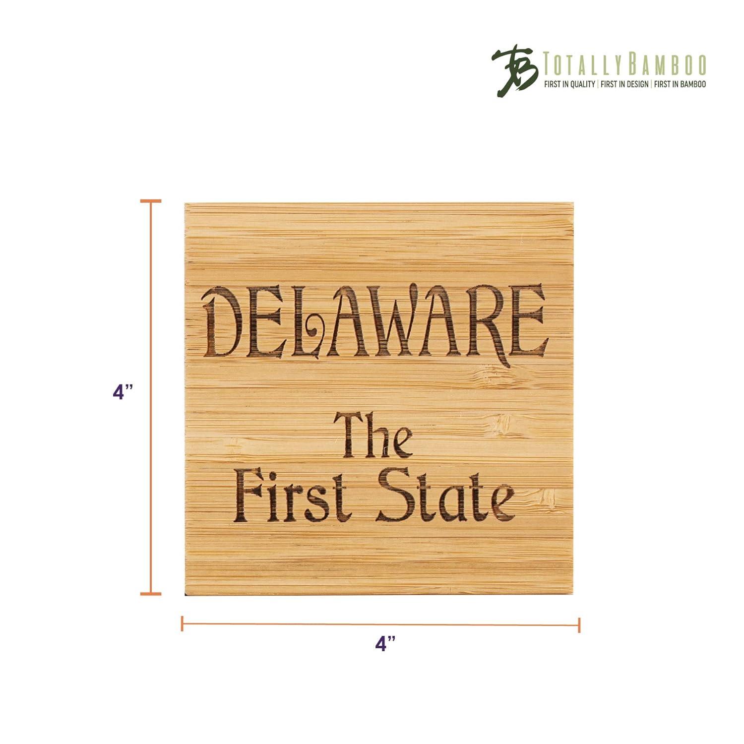 Delaware State Puzzle Bamboo Coaster Set with Case