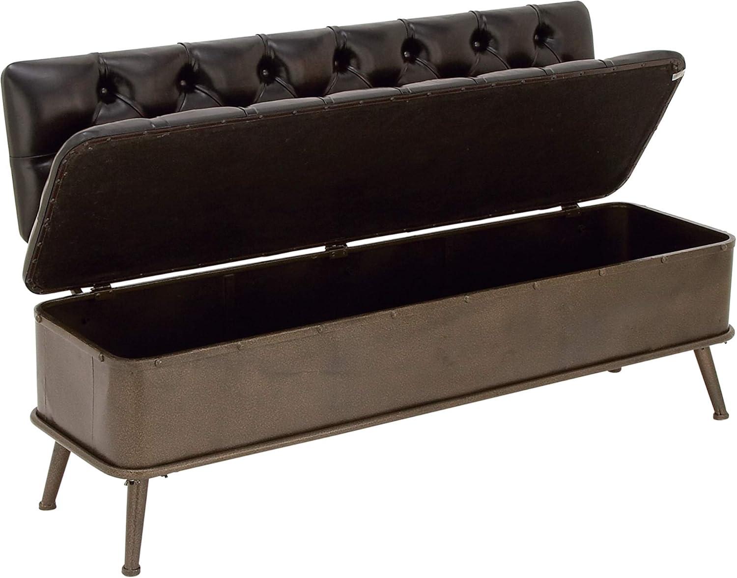Williston Forge Black Metal Room Storage Bench with Tufted Faux Leather, 54" x 19" x 31"