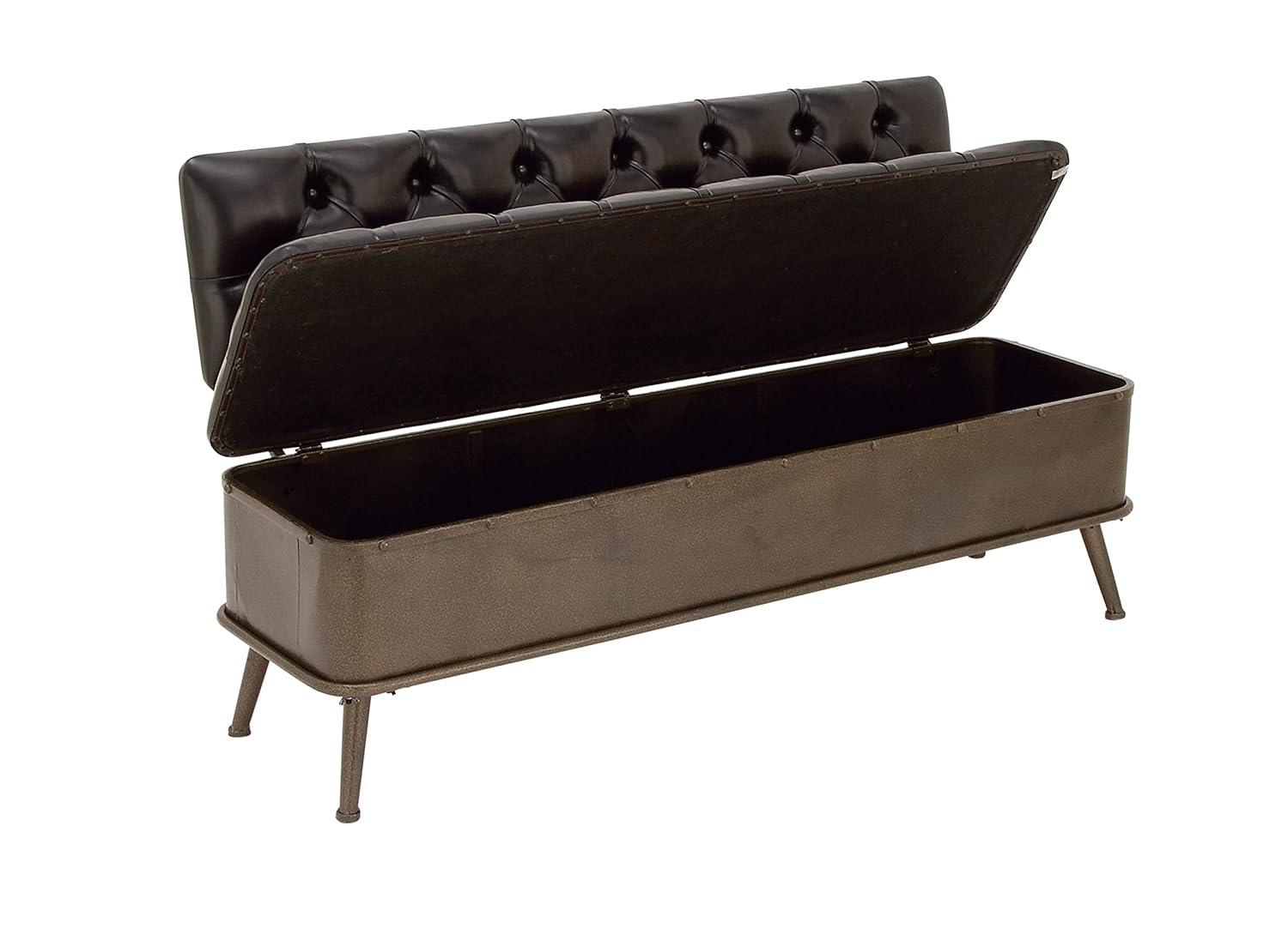 Williston Forge Black Metal Room Storage Bench with Tufted Faux Leather, 54" x 19" x 31"