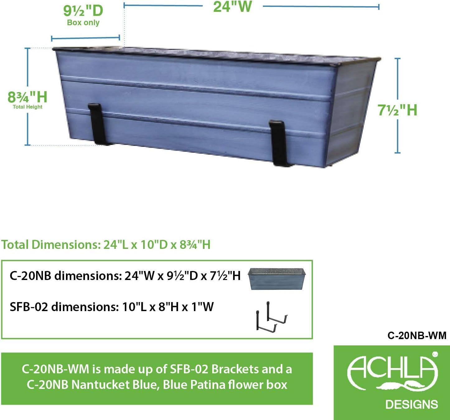 Medium Blue Galvanized Steel Flower Box with Wall Brackets