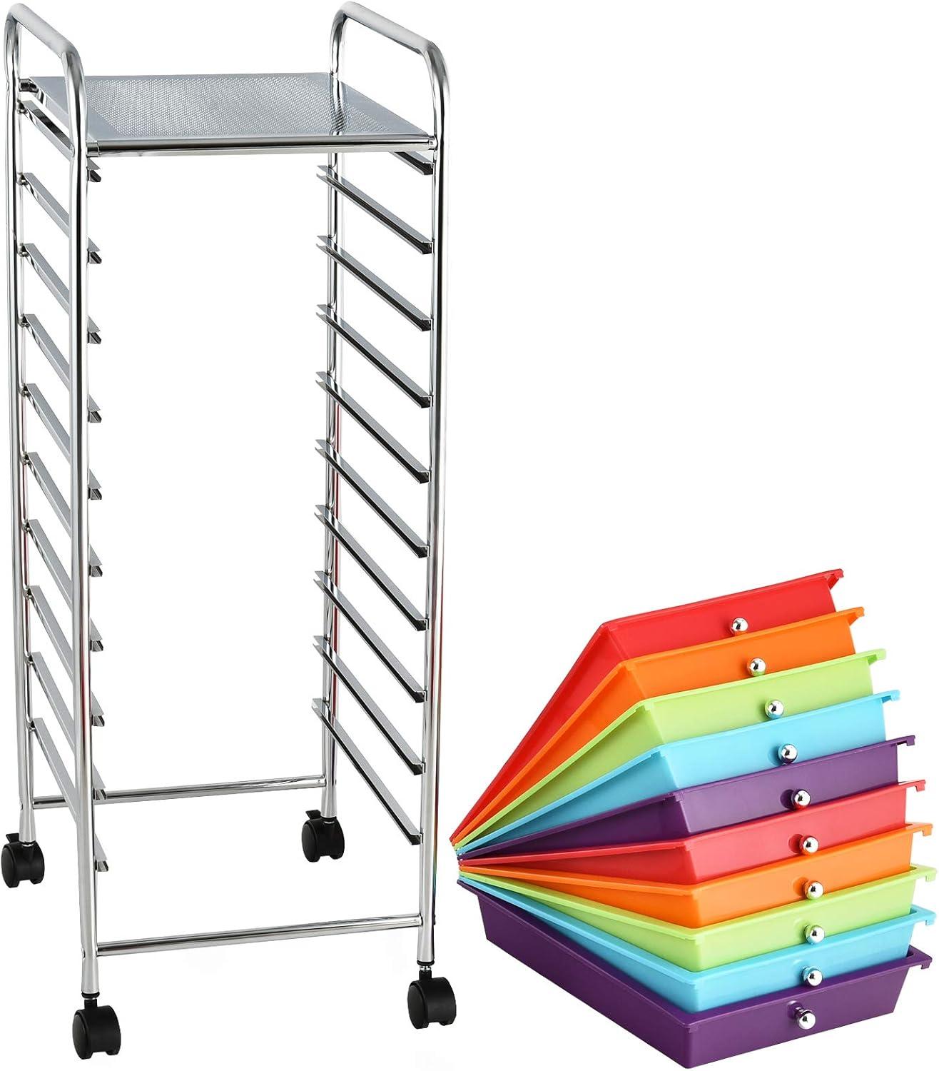 10 Drawer Rolling Storage Cart Plastic Utility Craft Cart with Drawer and Wheels MultiColor