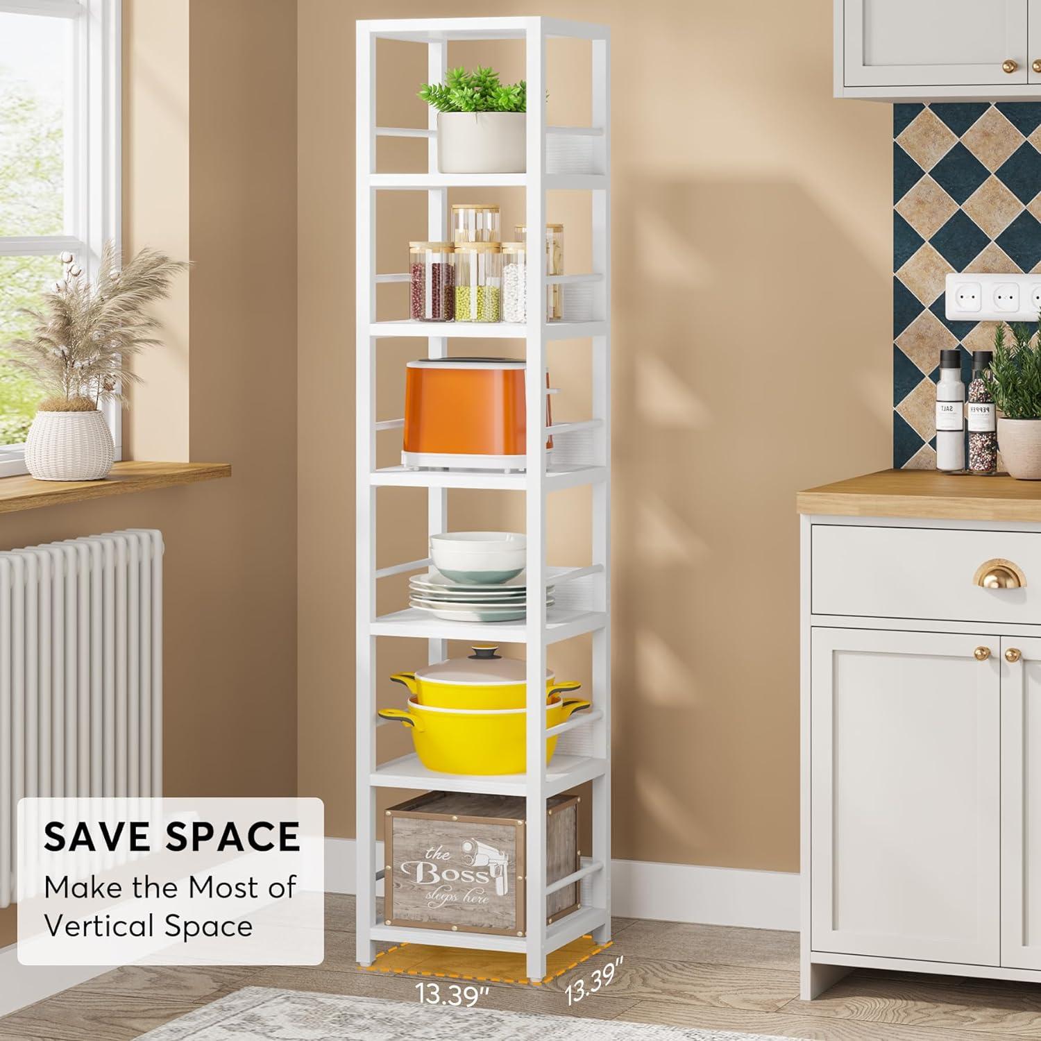 75 Inch Tall Narrow Corner Shelves, 6-Tier Etagere Shelve Storage Rack Bookshelves for Home Office White