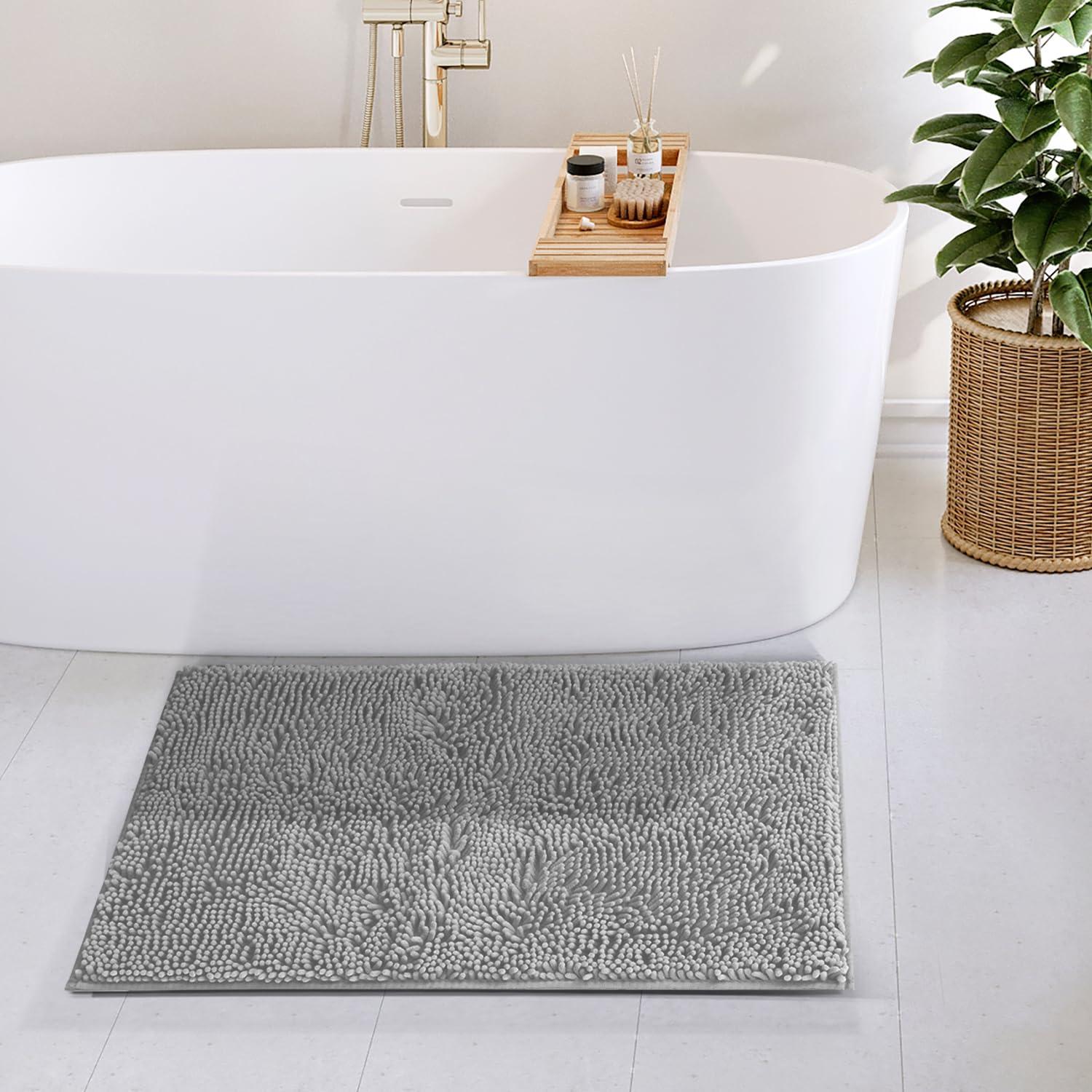 Hearth & Harbor Bathroom Rugs, Chenille Bath Mat - Light Gray Bath Rug, 20x32