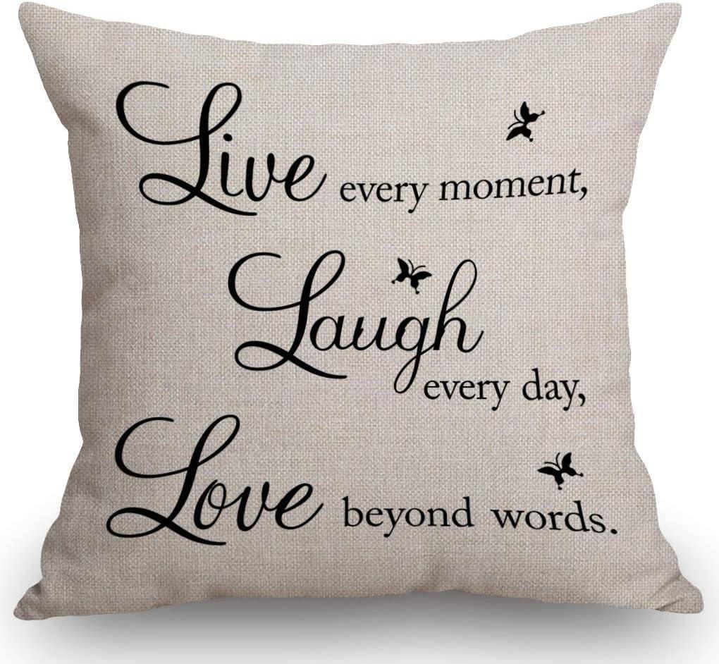 Live Laugh Love Quote Cotton Linen Throw Pillow Cover