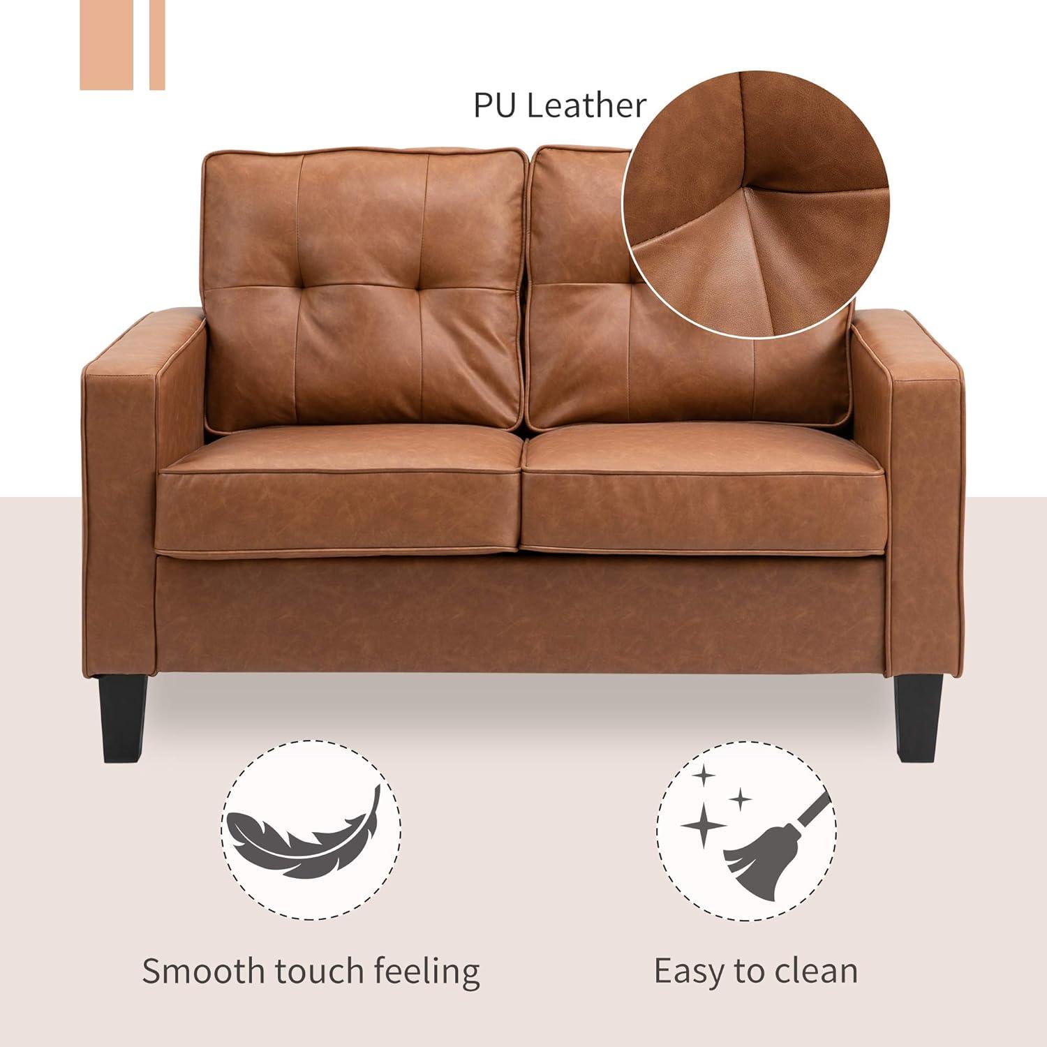 HOMCOM 51'' Wide Loveseat with Armrest - 2-Seater Tufted PU Leather Double Sofa, Perfect for Cozy Living Rooms, Brown