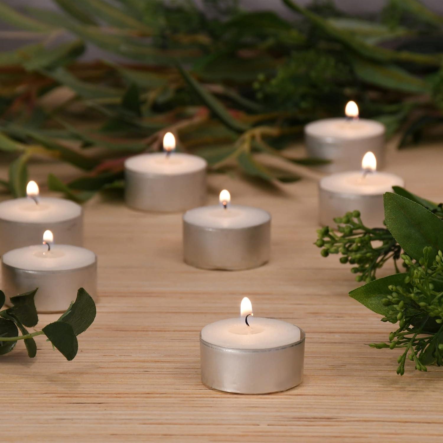 Elegant White Unscented Tealight Candles, 100-Count with Bow Embellishment