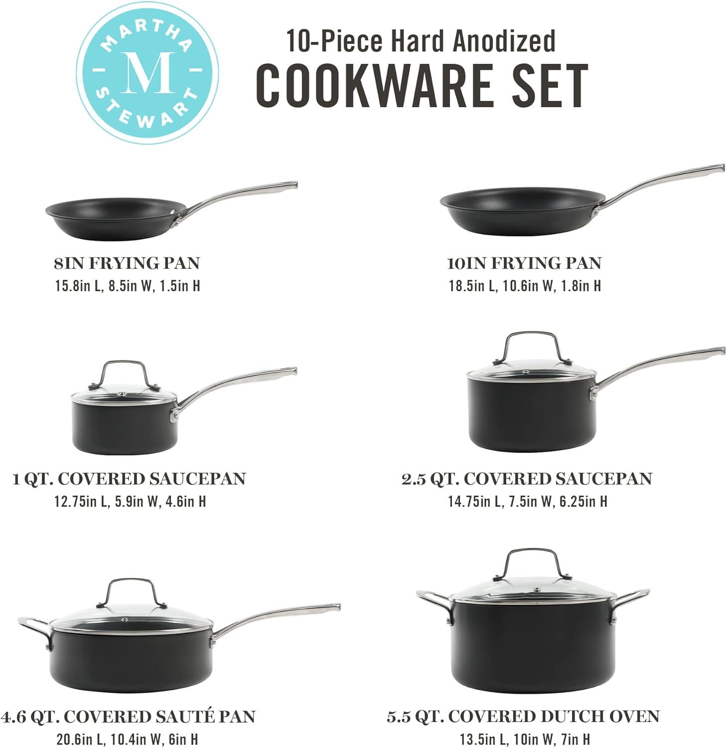 Martha Stewart 10 Piece Hard-Anodized Aluminum Non Stick Cookware Set