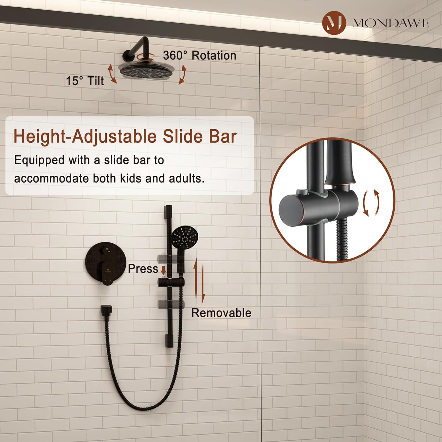 mondawe Calliope Wall Mounted 2-Function Retro Pressure-Balanced Shower System with 3 Setting Handheld MD-A3815-ORB