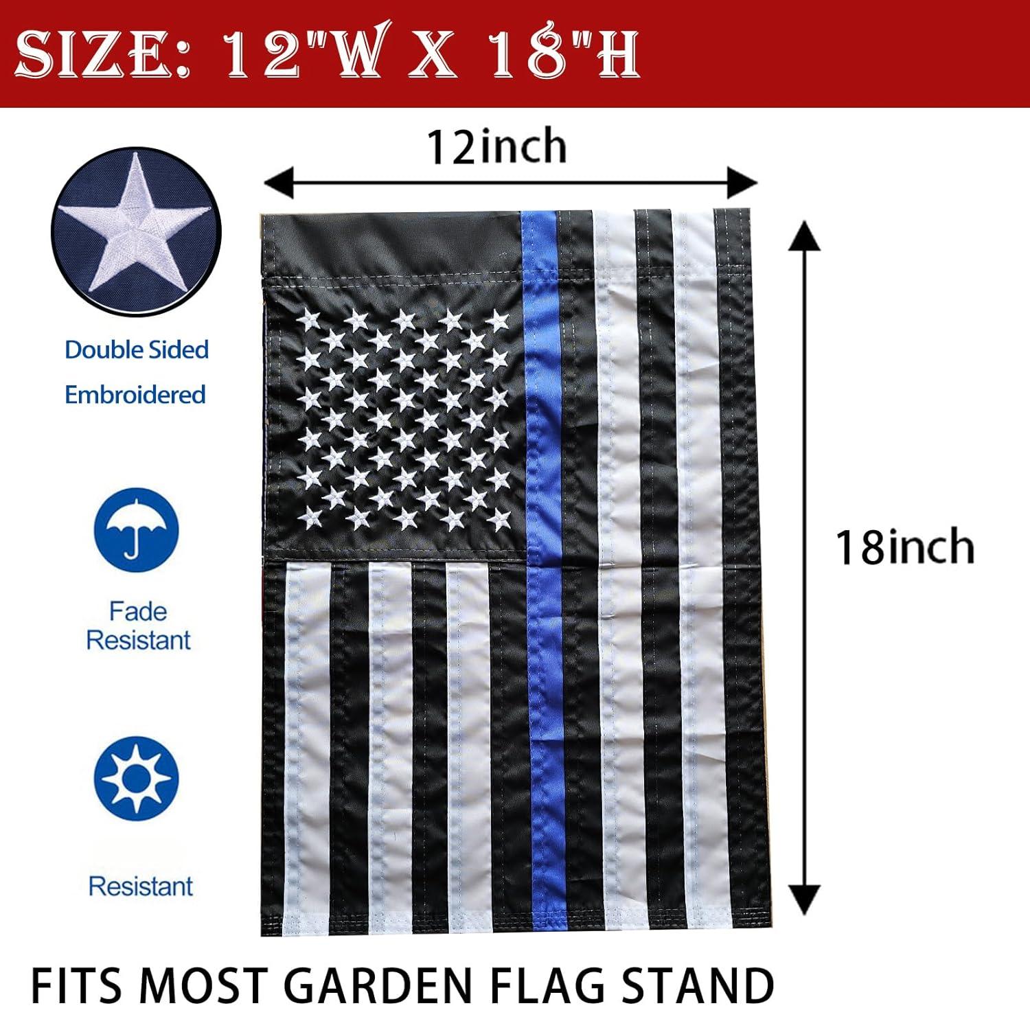ERT Thin Blue Line Garden Flag Double sided 12.5 x 18 Inch Police Flag American Flag Made by Oxford lawn decoration Outdoor Indoor